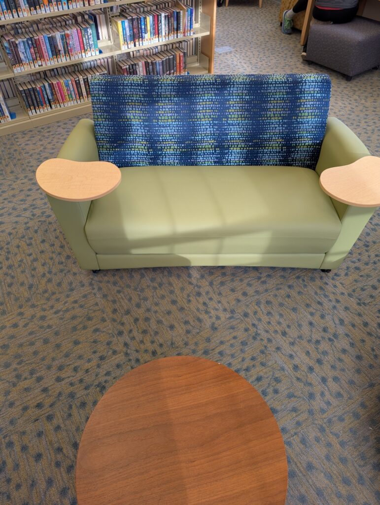 Foundation purchased a couch for our teen area to help the local teen population have a place to relax and do homework.